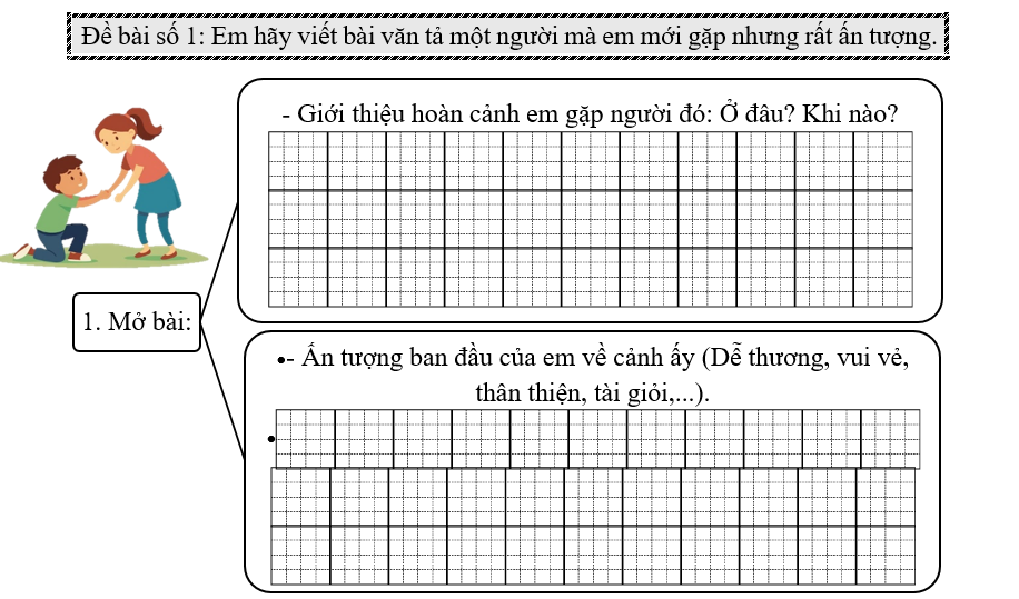 Đề bài số 1: Em hãy viết bài văn tả một người mà em mới gặp nhưng rất ấn tượng. (ảnh 1)