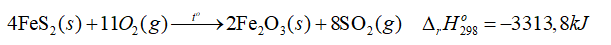 Từ quặng sắt chứa FeS2, người ta tạo ra Fe2O3 theo phản ứng sau: (ảnh 1)