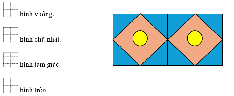 Số? Hình vẽ bên có:  hình vuông.   hình chữ nhật.  hình tam giác.   hình tròn.  (ảnh 1)