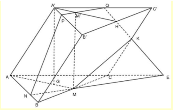Cho hình lăng trụ có đáy là tam giác đều. Hình chiếu vuông góc của A' trùng (ảnh 1)