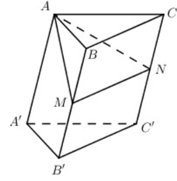 Cho hình lăng trụ ABC.A'B'C'. Gọi M,N lần lượt là trung điểm của BB và CC' (ảnh 1)