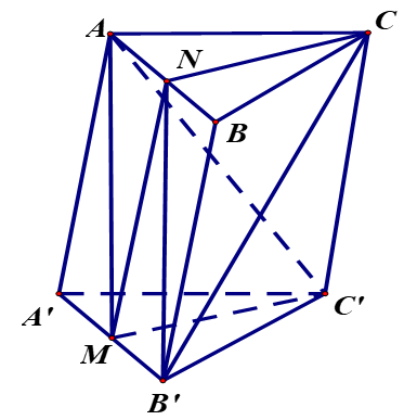 Cho hình lăng trụ tam giác ABC.A'B'C'. Gọi M,N lần lượt là trung điểm của A'B' và AB (ảnh 1)