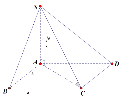 Cho hình chóp S.ABCD, đáy ABCD là hình vuông cạnh a và SA vuông góc (ABCD). Biết M(x;y). Góc giữa SC và (ABCD) là: (ảnh 1)