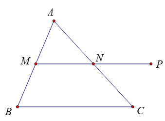 Cho tam giác \(ABC\) có \(M\) và \(N\) lần lượt là trung điểm của (ảnh 1)