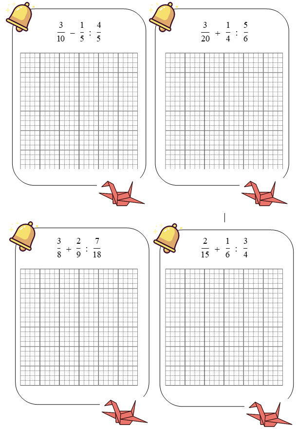 Tính giá trị biểu thức 1/6 + 1/4 : 2/3 = (ảnh 4)