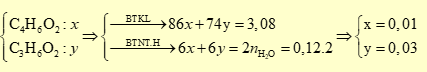 Hỗn hợp X gồm vinyl acetate, methyl acetate và ethyl formate. Đốt cháy hoàn toàn 3,08 gam X, thu được 2,16 gam (ảnh 1)