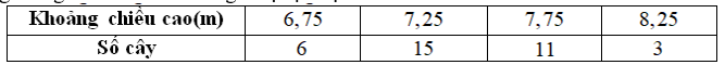 Cho mẫu số liệu ghép nhóm về thống kê chiều cao của 35cây bạch đàn trong rừng, ta có bảng số liệu sau (ảnh 2)