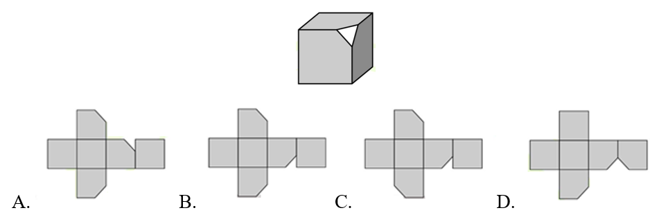 Một khối hình lập phương bị cắt một góc như hình vẽ. Sau đó người ta trải khối (ảnh 1)