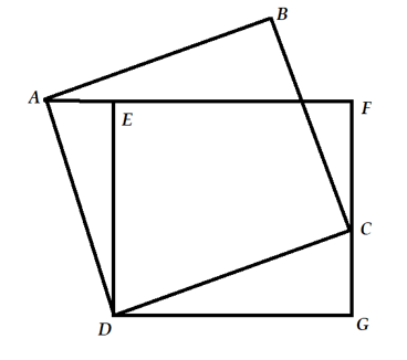 Cho hai hình vuông ABCD và FGED. Biết diện tích hình vuông DEFG là 32 cm2 (ảnh 1)