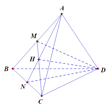 Cho tứ diện ABCD. Gọi M,N lần lượt là trung điểm của AB,BC. Giao tuyến của hai mặt phẳng (MCD) và (ADN) là: (ảnh 1)