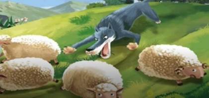 A wolf and sheep in a field

AI-generated content may be incorrect.