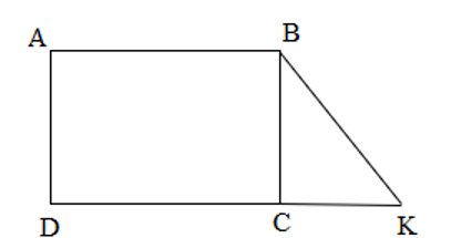 Hình chữ nhật ABCD có chiều dài CD bằng 6 cm, kéo dài về phía C đoạn CK bằng (ảnh 1)