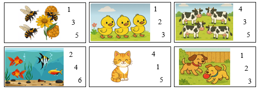 Khoanh vào số thích hợp với số con vật. (ảnh 1)