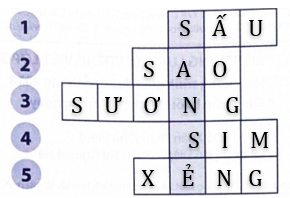 Trò chơi ô chữ.  (1) Một loại quả có vị chua; tên gọi trùng với tên một con vật thường sống ở đầm lầy.  (2) Vật thể xuất hiện và phát sáng trên bầu trời vào ban đêm. (ảnh 1)