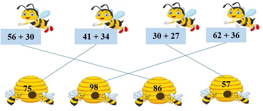 Tính rồi nối để tìm tổ cho mỗi chú ong. (ảnh 2)