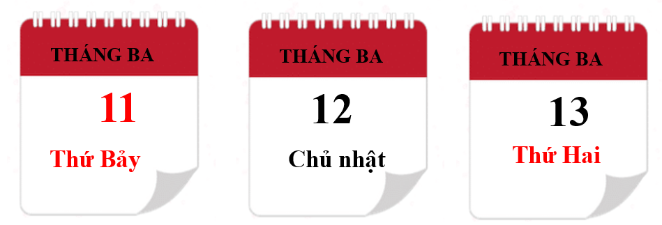 Bạn Hà xé 3 tờ lịch liền nhau và xếp theo thứ tự từ trái sang phải, viết tiếp vào chỗ chấm cho thích hợp. (ảnh 2)