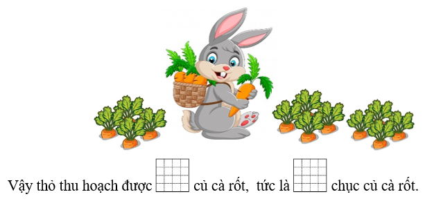 Điền số thích hợp vào ô trống: Thỏ thu hoạch được số củ cà rốt là số có 2 chữ số.  (ảnh 1)