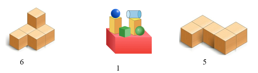 Đếm số lượng khối lập phương ở mỗi hình sau rồi viết số thích hợp vào ô trống: (ảnh 2)
