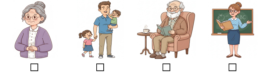 a) Đánh dấu ☑ vào ảnh có những thành viên trong gia đình em. (ảnh 1)