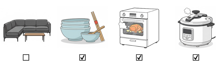 b) Đánh dấu ☑ vào những món đồ xuất hiện ở phòng bếp. (ảnh 2)