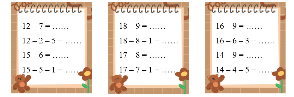 Toán lớp 2 Cánh diều Phép trừ (có nhớ) trong phạm vi 20 có đáp án Tính nhẩm: (ảnh 1)