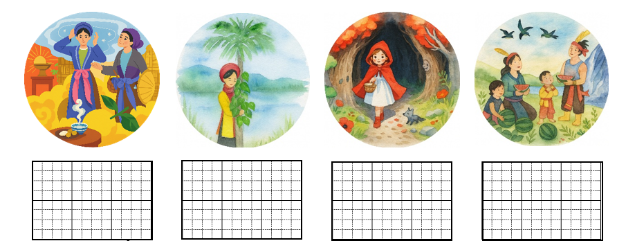 j) Dựa vào hình ảnh minh họa dưới đây, em hãy điền tên truyện tương ứng: (ảnh 1)