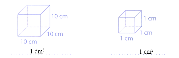 Viết đơn vị đo thể tích 1 cm3, 1 dm3 thích hợp vào chỗ chấm: (ảnh 2)