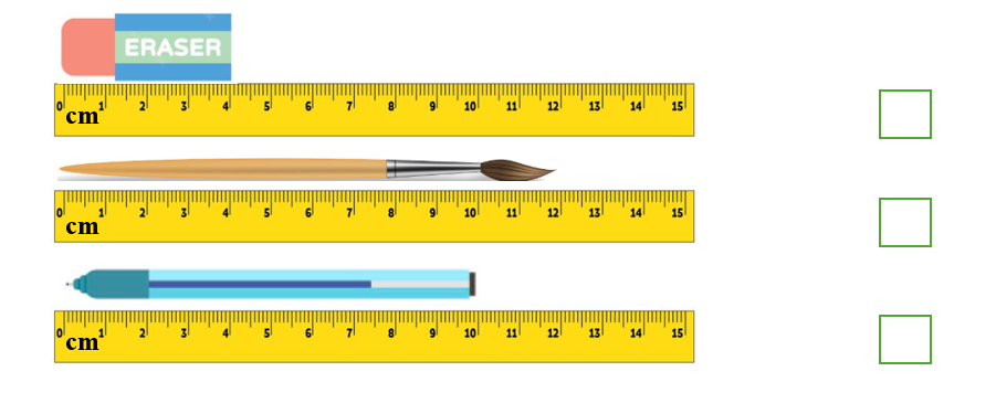 Đánh dấu √ vào ô trống chỉ đồ vật có độ dài 1 dm: (ảnh 1)
