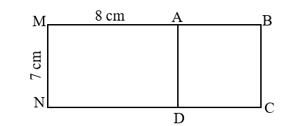 Cho hình vuông ABCD và hình chữ nhật MADN. Biết MN = 7 cm, MA = 8 cm. (ảnh 1)