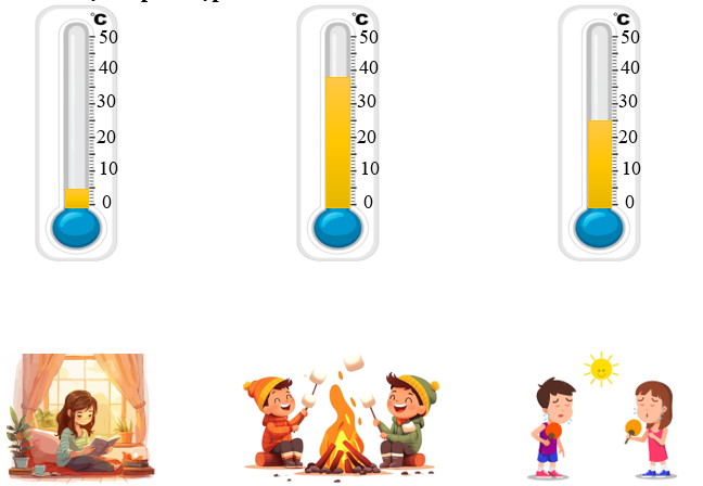 Nối nhiệt kế phù hợp với mỗi bức tranh: (ảnh 1)