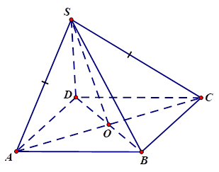 Cho hình chóp S.ABCD đáy ABCD là hình thoi, SA = SC. Khẳng định nào sau đây đúng? (ảnh 1)