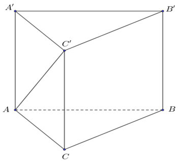 Cho hình lăng trụ đều ABC.A'B'C' có AB = căn bậc hai 3 và AA' = 1. Góc tạo bởi giữa đường thẳng AC' và ABC bằng (ảnh 1)