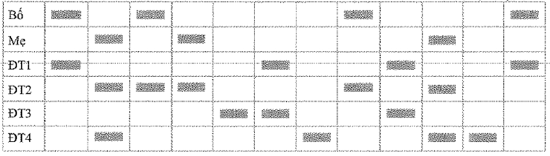 Hình dưới đây là kết quả xét nghiệm DNA của 6 đối tượng (ĐT): (ảnh 1)
