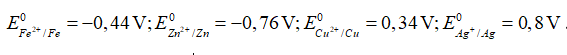 Cho giá trị thế điện cực chuẩn của một số cặp oxi hoá - khử (ảnh 1)