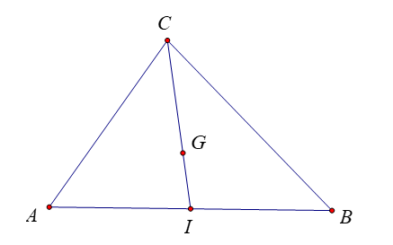 Cho tam giacs ABC\) có \(G\) là trọng tâm và \(I\) là trung điểm của cạnh \(AB\). Khi đó khẳng định nào sau đây là sai? (ảnh 1)
