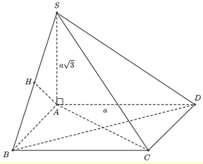 Cho hình chóp S.ABCD có đáy ABCD là hình vuông cạnh a, cạnh bên SA vuông góc với đáy và SA = a căn 3 (ảnh 1)