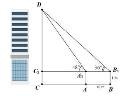 Muốn đo chiều cao của một t&ograve;a nh&agrave;, người ta lấy hai điểm A,B  (ảnh 1)