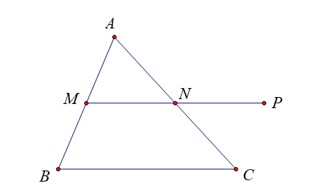 Cho tam giác \(ABC\) có \(M\) và \(N\) lần lượt là trung điểm của  (ảnh 1)