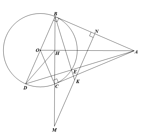 Từ điểm \(A\) nằm bên ngoài đường tròn (O) kẻ hai tiếp tuyến (ảnh 1)