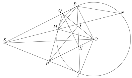 Cho đường tròn ( {O;R}  và một điểm \(S\) nằm bên ngoài đường tròn. Kẻ các tiếp tuyến (ảnh 3)