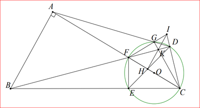 Cho tam giác \(ABC\) vuông tại \(A\). Trên cạnh \(AC\) lấy điểm \(F\), vẽ \(FE\) vuông góc với (ảnh 1)