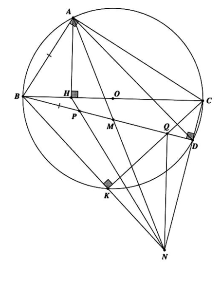 Cho tam giác ABC vuông tại A ( AB < AC ) nội tiếp đường tròn tâm O. Trên đường tròn (O) lấy (ảnh 2)