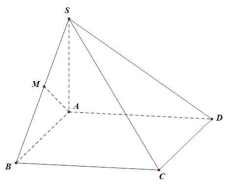 Cho hình chóp S.ABCD có đáy ABCD là hình vuông, SA vuông góc (ABCD). Gọi M là hình chiếu của A trên SB. Khẳng định nào sau đây là đúng? (ảnh 1)