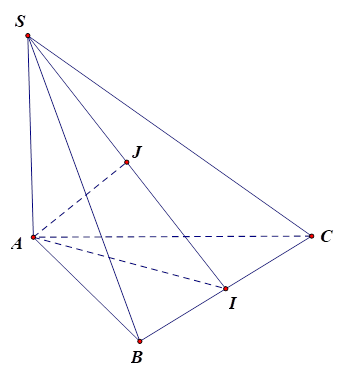 Cho hình chóp S.ABC có đáy là tam giác đều cạnh bằng a.SA =a căn bậc hai 3/2 và SA vuông góc với đáy. Gọi I và J lần lượt là trung điểm BC và SI. Tìm mệnh đề sai. (ảnh 1)