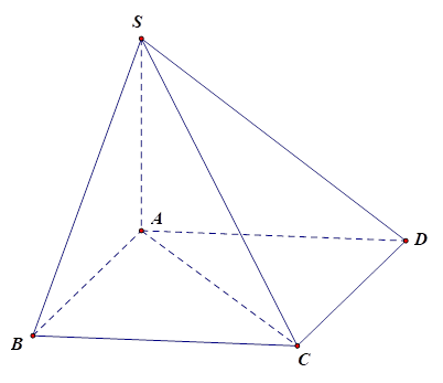 Cho hình chóp S.ABCD có đáy là hình vuông, SA vuông góc với đáy. Góc giữa đường thẳng SC và mặt phẳng (ABCD) là: (ảnh 1)