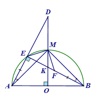 Cho nửa đường tròn tâm \(O\) đường kính \(AB\). Gọi \(M\) là điểm chính giữa cung (ảnh 1)