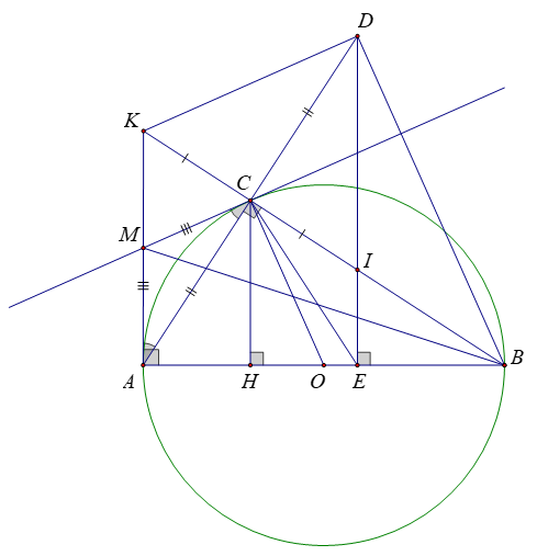 Cho đường tròn (O) đường kính AB và điểm C thuộc đường tròn sao cho AC < BC (C khác A). Vẽ CH (ảnh 1)
