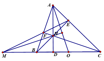Cho tam giác nhọn ABC (AB < AC), các đường cao AD, BE, CF (ảnh 1)