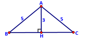 Cho tam giác ABC cân tại A, \(AB = AC = 5\) và đường cao \(AH = 3\). Tính độ dài BC. (ảnh 1)