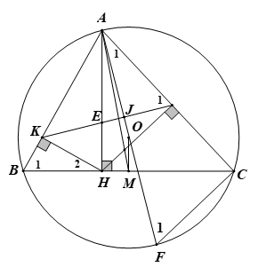 1) Cho tam giác \(ABC\) nhọn, nội tiếp đường tròn (ảnh 1)